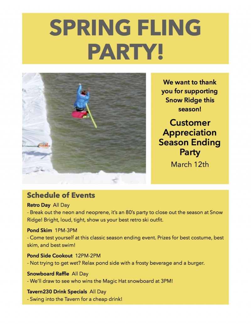 Spring Fling Party RESCHEDULED Snow Ridge